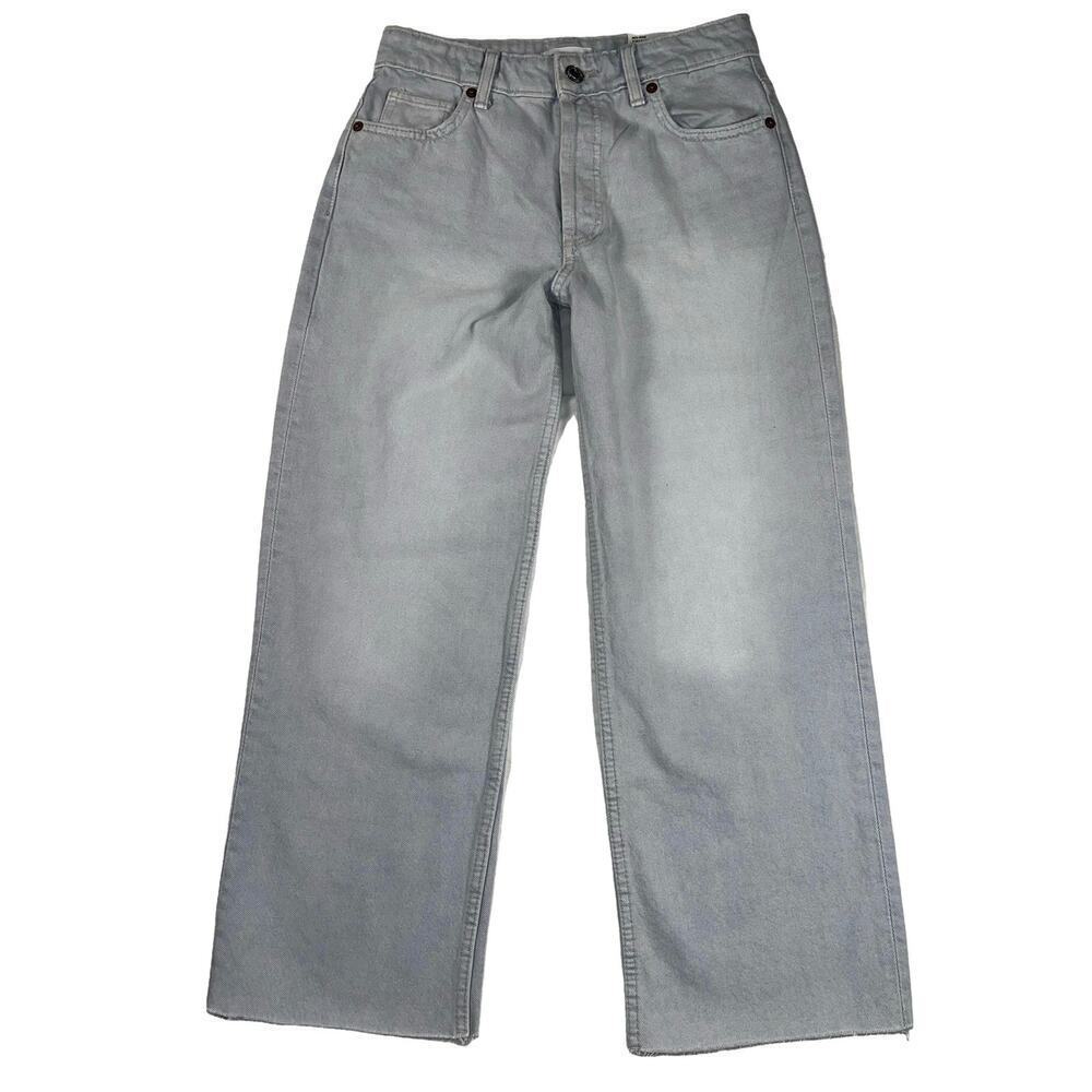 Zara Wide Leg Straight Fit Crop Raw Hem Jeans Button Fly Light Wash Size 2